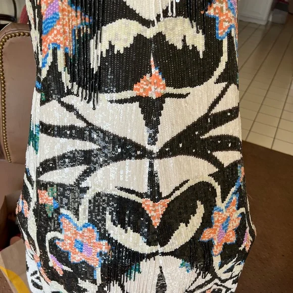 Size 8/10 Oscar Del Renta mirror tribal sequin pailette floor length grown - Picture 13 of 17